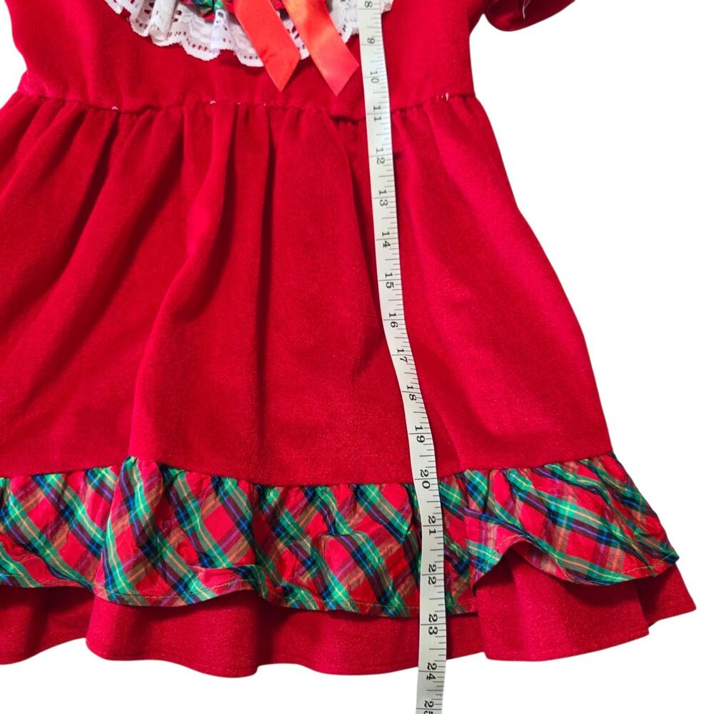 Girls Red Holiday Ruffle Dress with Plaid Trim - Picture 6 of 6